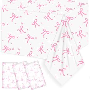 3 حزمة Coquette Pink Bow tablecloth coquette عيد ميلاد ديكورات البلاستيك القوس الوردي موضوع طاولة الطاولة لفتاة عيد ميلاد البكالوريوس