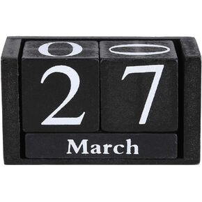 Block Calendar for Desk, Wood Block Month Date Display Home Office Decoration (Black)