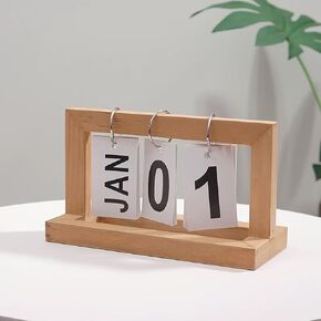 Desk Calendar with Wood Stand, Desktop Date Decoration for Photo Props and Home Decor