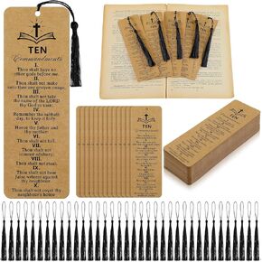 120 Pcs Ten Commandments Bookmarks with Tassel Bible Verse Religious Bookmarks Bulk Christian Bookmarks Retro Kraft Paper Bookmark Inspirational Church Supplies for Women Men Office