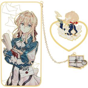 Violet Evergarden Book Marks, Anime Figure Metal Bookmark for Book Lover, Novel Books Reading Supplies, Book Accessories, Creative Gifts for Fans (2Pcs Set)
