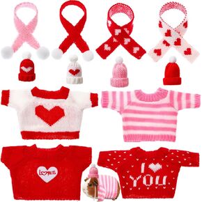 4 Pair Valentine's Day Guinea Pig Clothes Hamster Sweater Ferret Bunny Clothes Small Animal Warm Costume Set Woolen Hats Scarfs for Ferret Hamster Bunny Chinchilla Hedgehog Rabbit Pet