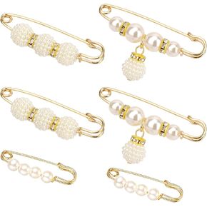 Brooch Pins,Faux Pearl Brooch Pins 3 Styles,Safety Pins Clips,Decorative Pins for Clothing Sweater Shawl Dresses,Safety Pins Simulation Pearl Safety Pins, 6 Pcs