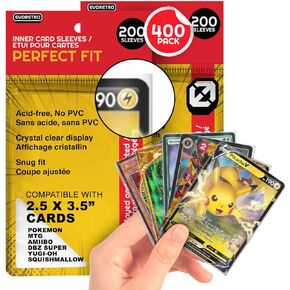 EVORETRO 200 Perfect Fit Sleeves - for Pokemon Card Sleeves, MTG Inner Sleeves, YugiOh, Paldean Fates, Lorcana, One Piece, Dragon Ball. 2.5x3.5 Double Sleeve, Inner Card Sleeves 63.5mm x 88mm