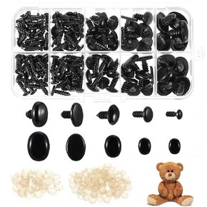Tyqour 250Pcs Safety Eyes and Noses with Washers 6-17mm Eyes for Crochet Animals Assorted Sizes Doll Eyes Stuffed Animal Eyes Gift for Amigurumi Teddy Bear Crochet Toy Stuffed Doll Plush Animal