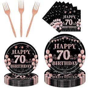 Rakuto 40th Birthday Party Tableware - 96PCS Rose Gold 40th Party Plates Napkins Forks Supplies Decorations Woman Happy Birthday Dinnerware Decor (24 Guests) in Kuwait