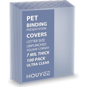 Houyee 100 Pack Ultra Clear Binding Covers ، أغطية تقارير واضحة ، polythylene terephthalate ، 7 مل ، 8-1/2 × 11 بوصة ، حجم الرسالة