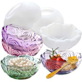 3PCS Flower Bowl Resin Mold,Acxydm Unique Lotus Bowl Silicone Mold,3D Container Storage Mold for Jewelry Candle Holder, Silicone Molds for Resin,Concrete Molds Succulent Pot Makeup Organizer