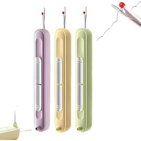 2 in 1 Needle Threader Seam Ripper, Retractable Threader Plug-in Needle Threader, Plug-in Needle Threader, Knitting, Cross Stitch, Quick Sewing Machine Loop Needle Threaders(Three Colors）