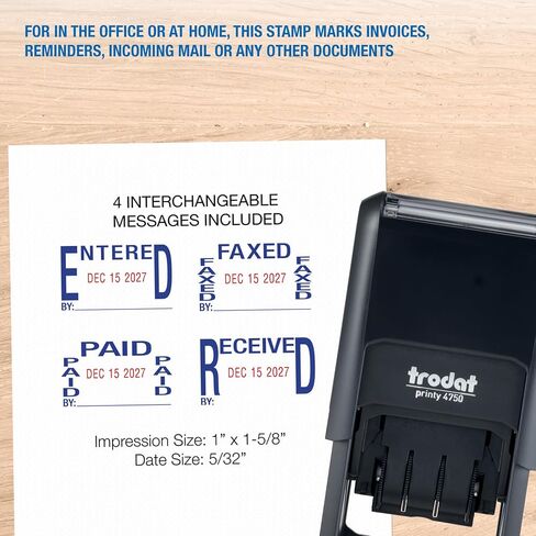 Trodat Printy 4750 Self Inking Date Stamp with Approved, Copy, EMAILED, Scanned – Blue and Red Ink, 1" x 1-5/8" in Kuwait