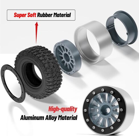 OGRC 1.3" Wheel Tires Super Soft and Sticky Tires RC Crawler Tires with Aluminum Wheels for TRX4M SCX24 1/18 1/24 RC Crawler Car - 66 * 25mm (B-Titanium) in Saudi Arabia
