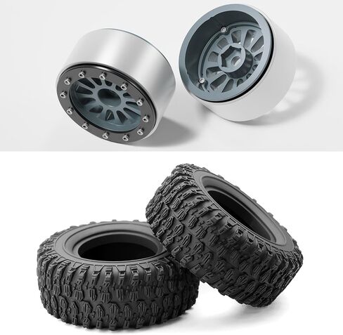 OGRC 1.3" Wheel Tires Super Soft and Sticky Tires RC Crawler Tires with Aluminum Wheels for TRX4M SCX24 1/18 1/24 RC Crawler Car - 66 * 25mm (B-Titanium) in Saudi Arabia