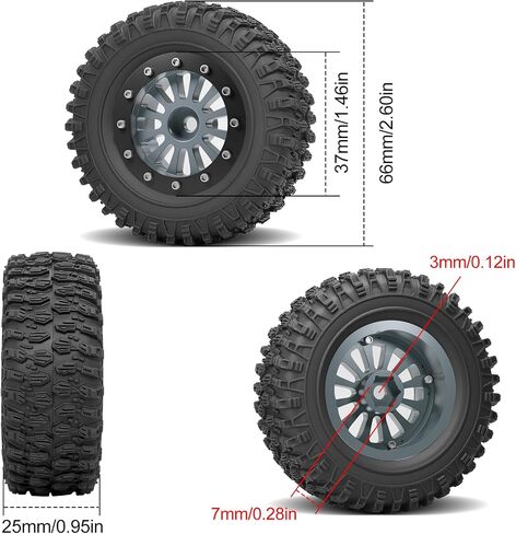 OGRC 1.3" Wheel Tires Super Soft and Sticky Tires RC Crawler Tires with Aluminum Wheels for TRX4M SCX24 1/18 1/24 RC Crawler Car - 66 * 25mm (B-Titanium) in Saudi Arabia