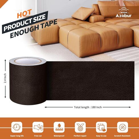 Azobur Leather Repair Tape Patch Leather Adhesive for Sofas, Car Seats, Handbags, Jackets,First Aid Patch 2.4" X15' (Black) in Kuwait