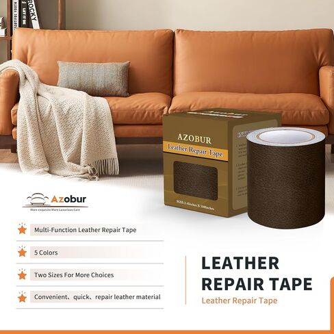 Azobur Leather Repair Tape Patch Leather Adhesive for Sofas, Car Seats, Handbags, Jackets,First Aid Patch 2.4" X15' (Black) in Kuwait