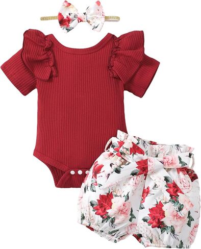 Newborn Baby Girl Summer Clothes Infant Girl Outfit Ruffle Romper Short Set Cute Baby Clothes for Girl in Kuwait