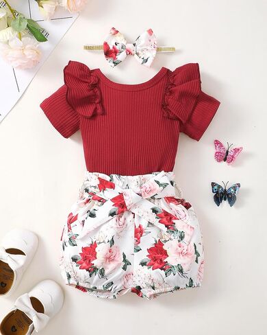 Newborn Baby Girl Summer Clothes Infant Girl Outfit Ruffle Romper Short Set Cute Baby Clothes for Girl in Kuwait