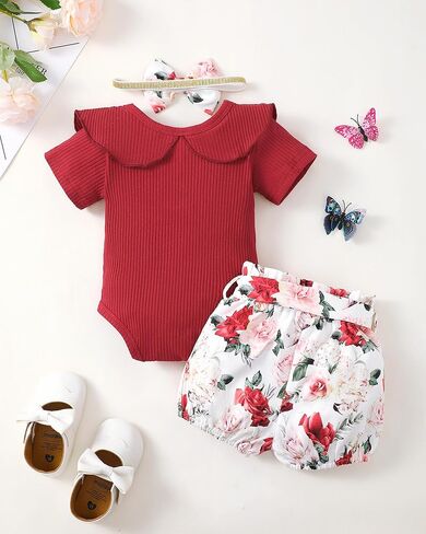 Newborn Baby Girl Summer Clothes Infant Girl Outfit Ruffle Romper Short Set Cute Baby Clothes for Girl in Kuwait
