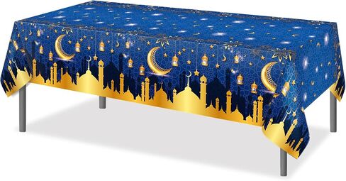 Adirasenotek 3Pcs Blue Tablecloth Ramadan Mubarak Tablecloths,54x87In Plastic Table Covers,Disposable Ramadan Tablecloth for Home, Kitchen, Party,Baby Showers,Outdoor Decoration(Blue) in Kuwait