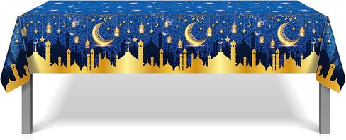 Adirasenotek 3Pcs Blue Tablecloth Ramadan Mubarak Tablecloths,54x87In Plastic Table Covers,Disposable Ramadan Tablecloth for Home, Kitchen, Party,Baby Showers,Outdoor Decoration(Blue) in Kuwait