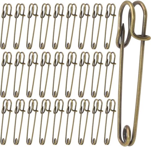 BokWin 30 Pack Large Safety Pins Heavy Duty Brown Vintage Clothes Pins 2 Inch for Blankets, Crafts, Canvas, Leather, Skirts, Shawls in Kuwait