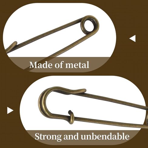 BokWin 30 Pack Large Safety Pins Heavy Duty Brown Vintage Clothes Pins 2 Inch for Blankets, Crafts, Canvas, Leather, Skirts, Shawls in Kuwait
