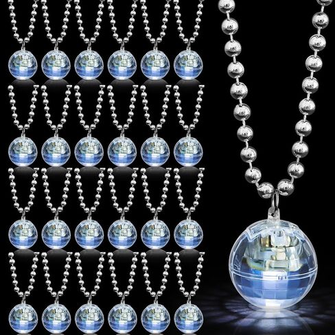 Henoyso 24 قطعة LED ديسكو الكرة القلائد تضيء قلادات حفلات الديسكو 70s ديسكو قلادة صغيرة ديسكو حفلة تفضل زي القلائد لدعائم المسرح عيد ميلاد العازبة (فضي، ضوء ملون) in Saudi Arabia