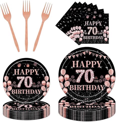 Rakuto 40th Birthday Party Tableware - 96PCS Rose Gold 40th Party Plates Napkins Forks Supplies Decorations Woman Happy Birthday Dinnerware Decor (24 Guests) in Kuwait