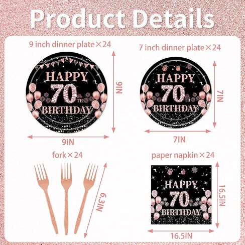 Rakuto 40th Birthday Party Tableware - 96PCS Rose Gold 40th Party Plates Napkins Forks Supplies Decorations Woman Happy Birthday Dinnerware Decor (24 Guests) in Kuwait