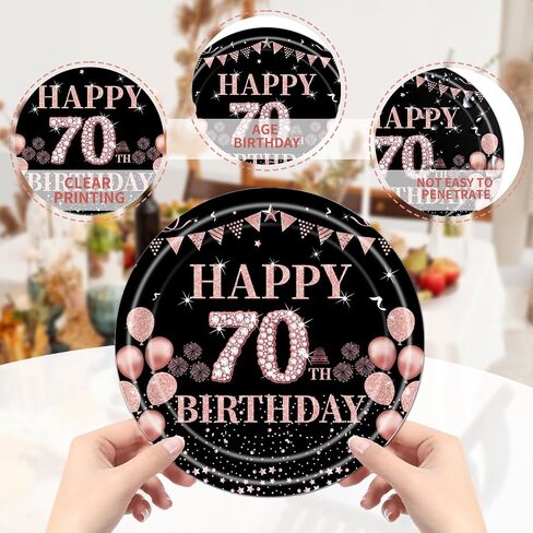 Rakuto 40th Birthday Party Tableware - 96PCS Rose Gold 40th Party Plates Napkins Forks Supplies Decorations Woman Happy Birthday Dinnerware Decor (24 Guests) in Kuwait