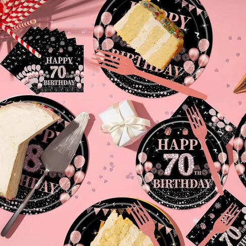 Rakuto 40th Birthday Party Tableware - 96PCS Rose Gold 40th Party Plates Napkins Forks Supplies Decorations Woman Happy Birthday Dinnerware Decor (24 Guests) in Kuwait