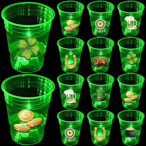 Mishunyus 24 PCS Glow St.Patrick's Day Supplies ، Glow Shamrock Cups for Lucky St Patty's Day Party Decorities ، Forms Favors ، Light Time ، Str Tricks Day Party Decor in Kuwait