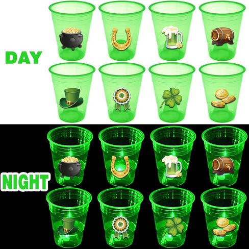 Mishunyus 24 PCS Glow St.Patrick's Day Supplies ، Glow Shamrock Cups for Lucky St Patty's Day Party Decorities ، Forms Favors ، Light Time ، Str Tricks Day Party Decor in Kuwait