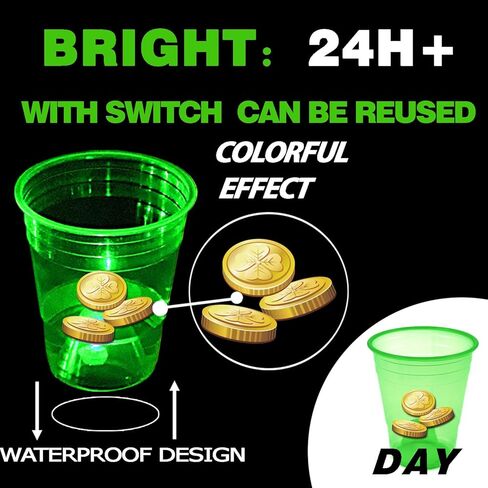 Mishunyus 24 PCS Glow St.Patrick's Day Supplies ، Glow Shamrock Cups for Lucky St Patty's Day Party Decorities ، Forms Favors ، Light Time ، Str Tricks Day Party Decor in Kuwait