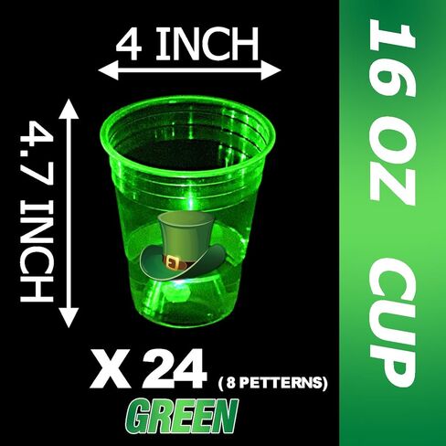Mishunyus 24 PCS Glow St.Patrick's Day Supplies ، Glow Shamrock Cups for Lucky St Patty's Day Party Decorities ، Forms Favors ، Light Time ، Str Tricks Day Party Decor in Kuwait