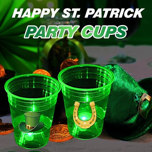 Mishunyus 24 PCS Glow St.Patrick's Day Supplies ، Glow Shamrock Cups for Lucky St Patty's Day Party Decorities ، Forms Favors ، Light Time ، Str Tricks Day Party Decor in Kuwait
