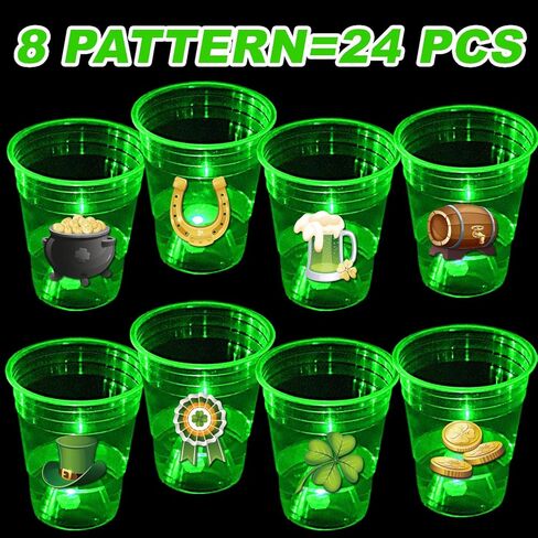 Mishunyus 24 PCS Glow St.Patrick's Day Supplies ، Glow Shamrock Cups for Lucky St Patty's Day Party Decorities ، Forms Favors ، Light Time ، Str Tricks Day Party Decor in Kuwait