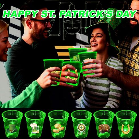 Mishunyus 24 PCS Glow St.Patrick's Day Supplies ، Glow Shamrock Cups for Lucky St Patty's Day Party Decorities ، Forms Favors ، Light Time ، Str Tricks Day Party Decor in Kuwait