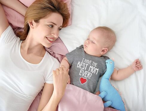 بدلة Tstars Best Mom Ever Baby لحديثي الولادة من الأولاد والبنات لعيد الأم | بدلة للجسم من القطن الناعم؛ رائع لعيد الأم الأول، وحفلة استقبال المولود الجديد، والإعلان عن الحمل، وهدية لحديثي الولادة in Kuwait