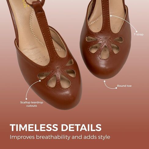 Chase & Chloe Women's Teardrop Cut Out T-Strap Mid Heel Dress Pumps in Kuwait