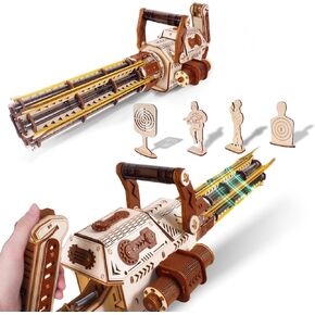 3D Wooden Puzzles for Adults, Submachine Rubber Band Gun Building Kits, Gatling Toy Gun DIY Kits for Adults Teens, Cool Craft Hobby Kits Gifts for Men Boys (265 PCS)