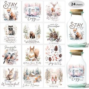 24 Sheets UV DTF Cup Wraps Decals Stickers, Glossy Rub on Transfers for Crafts, Glass, Vase, Tumblers, Furnitures, Wood, 3.9x3.9inch(Vintage Flowers)