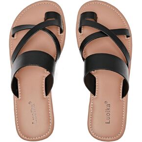 Luoika Women's Wide Width Flat Sandals, Flip Flop Slides Sandal Casual Strapy Sandal Slip on Summer Beach Shoes for Women. in Kuwait