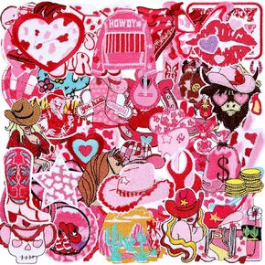 Tigeen 48 PCS CHENILLE IRON ON STATES SUBKES SEMPROIDER PATCHES for Hats Clote Cute خياطة على ملحق DIY من أجل سراويل الظهر الجينز (Western Cowgirl)