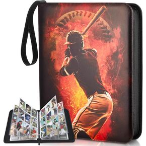 Basketball Card Binder 9 Pocket - Lictin Basketball Card Holder, Trading Card Binder, Sports Card Binder Collectible Trading Card Albums Fits 810 Cards with 45 Removable Sleeves (Football-Blue)