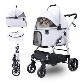 Dog Stroller, Foldable 4 Wheels Pet Stroller for Small Medium Dogs Cats up to 55lbs, Extra Large Cat Stroller, Stable Anti-Shock Detachble Carrier,with 360°Swiveling Front Wheel