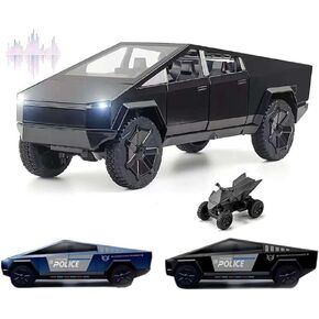 Cybertruck Toy Truck Police Car Diecast Metal Cybertruck Model Pickup Truck 1/32 Toy Cyberquad with Sound and Lighting Effect Age for 6 Year Up (Black)