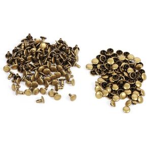 Double Rivets, 100 Set Metal Rivets 8 x 8mm Double Leather Metal Rivet Sewing Craft Rivets Flat Round Head Metal Rivet for LeatDIY Craft Accessories(Antique Brass)