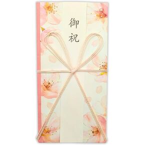 Japanese Traditional Gift Money Envelope Cherry Blossom Design (7.1x3.5 inch) Light Pink, Mizuhiki Decoration, Wedding, Cash Entrance Celebration Celebration, Shugi Bukuro