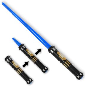 MewduMewdu Light up Saber Toy (Fully Retracted) with Electronic Lights & FX Sound Effect for Kids and Adults, LED Light Expandable Light Sword Toy as Party, Halloween, Holiday, Birthday Gift (Blue)